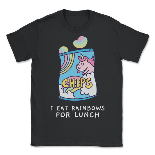 I Eat Rainbows for Lunch Unicorn Chips - Unisex T-Shirt - Black