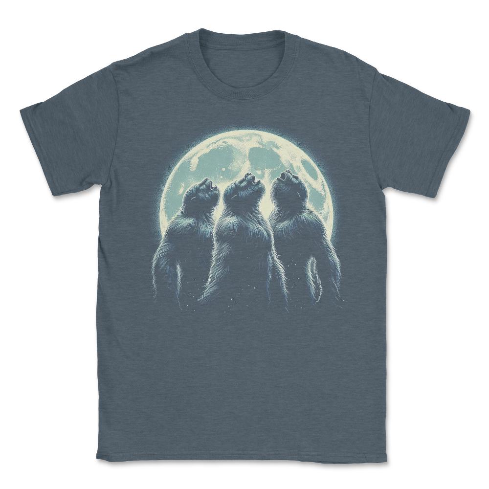 Three Sasquatch Howling Moon - Unisex T-Shirt - Dark Grey Heather