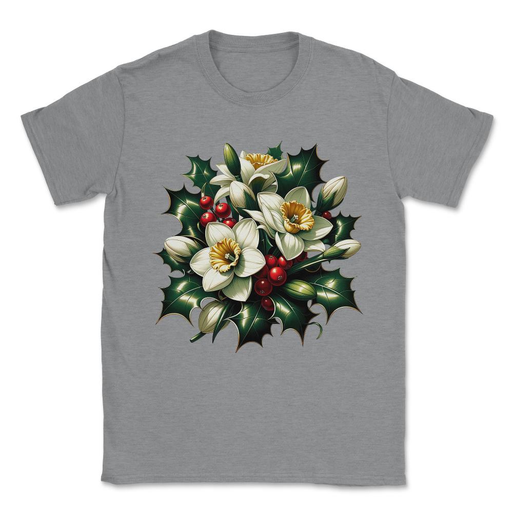 Holly and Narcissus December Birth Month Flowers Unisex T-Shirt - Grey Heather