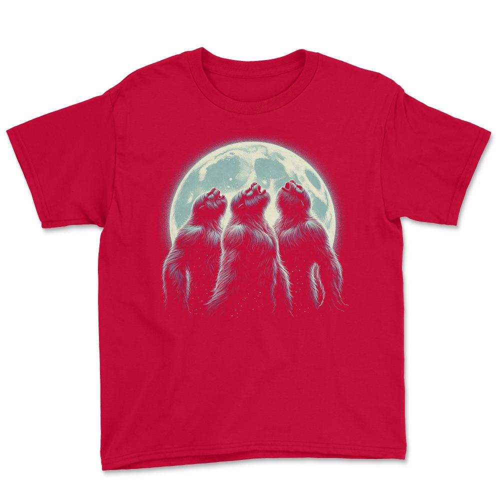 Three Sasquatch Howling Moon - Youth Tee - Red
