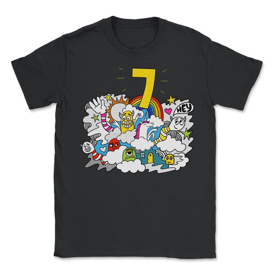 7th Birthday Monsters Unicorn - Unisex T-Shirt - Black