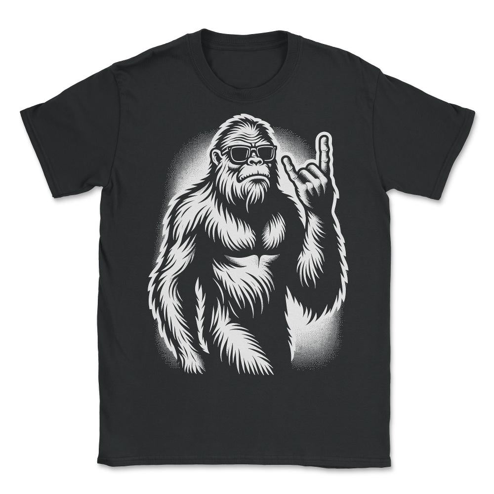 Bigfoot Sasquatch Rock and Roll Metal Horns - Unisex T-Shirt - Black