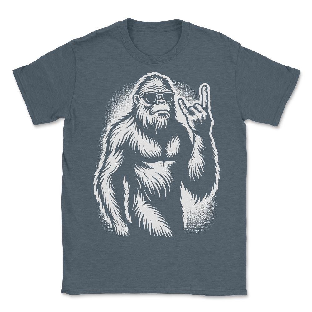 Bigfoot Sasquatch Rock and Roll Metal Horns - Unisex T-Shirt - Dark Grey Heather