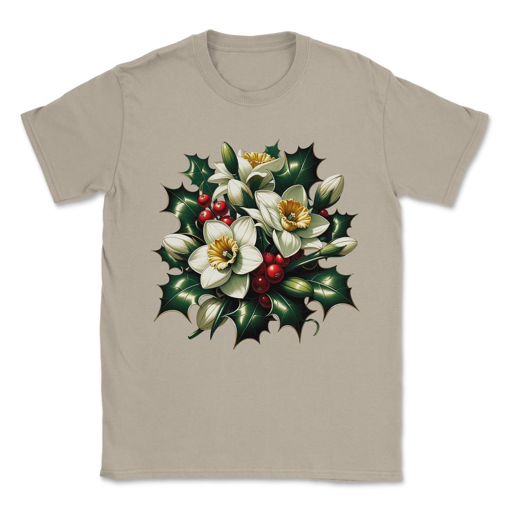 Holly and Narcissus December Birth Month Flowers Unisex T-Shirt - Cream