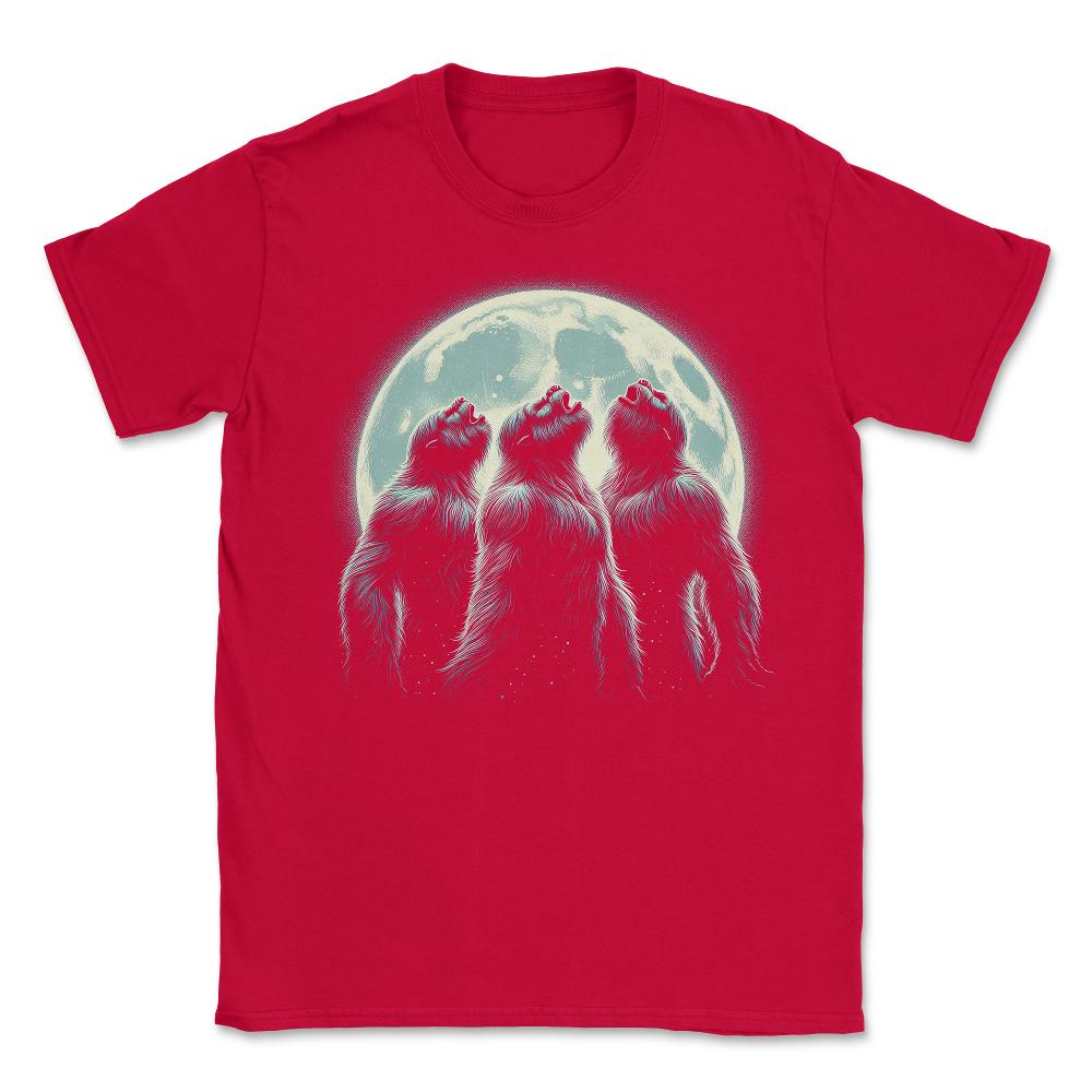 Three Sasquatch Howling Moon - Unisex T-Shirt - Red