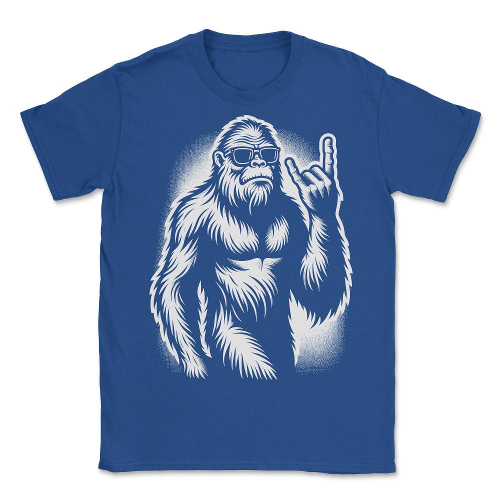 Bigfoot Sasquatch Rock and Roll Metal Horns - Unisex T-Shirt - Royal Blue