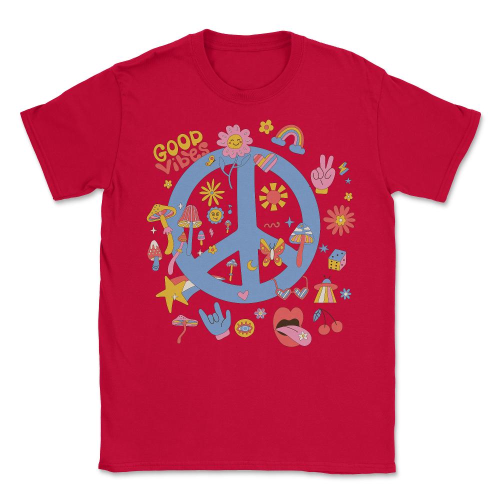 Retro Boho Peace Sign - Unisex T-Shirt - Red