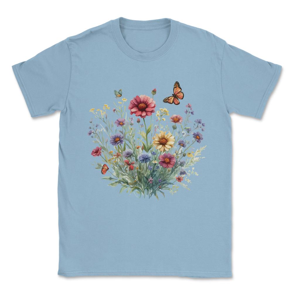 Boho Flower Garden Vintage Floral Wildflowers Unisex T-Shirt - Light Blue