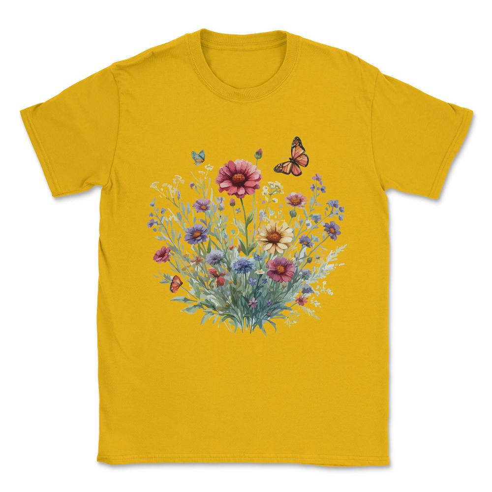 Boho Flower Garden Vintage Floral Wildflowers Unisex T-Shirt - Gold