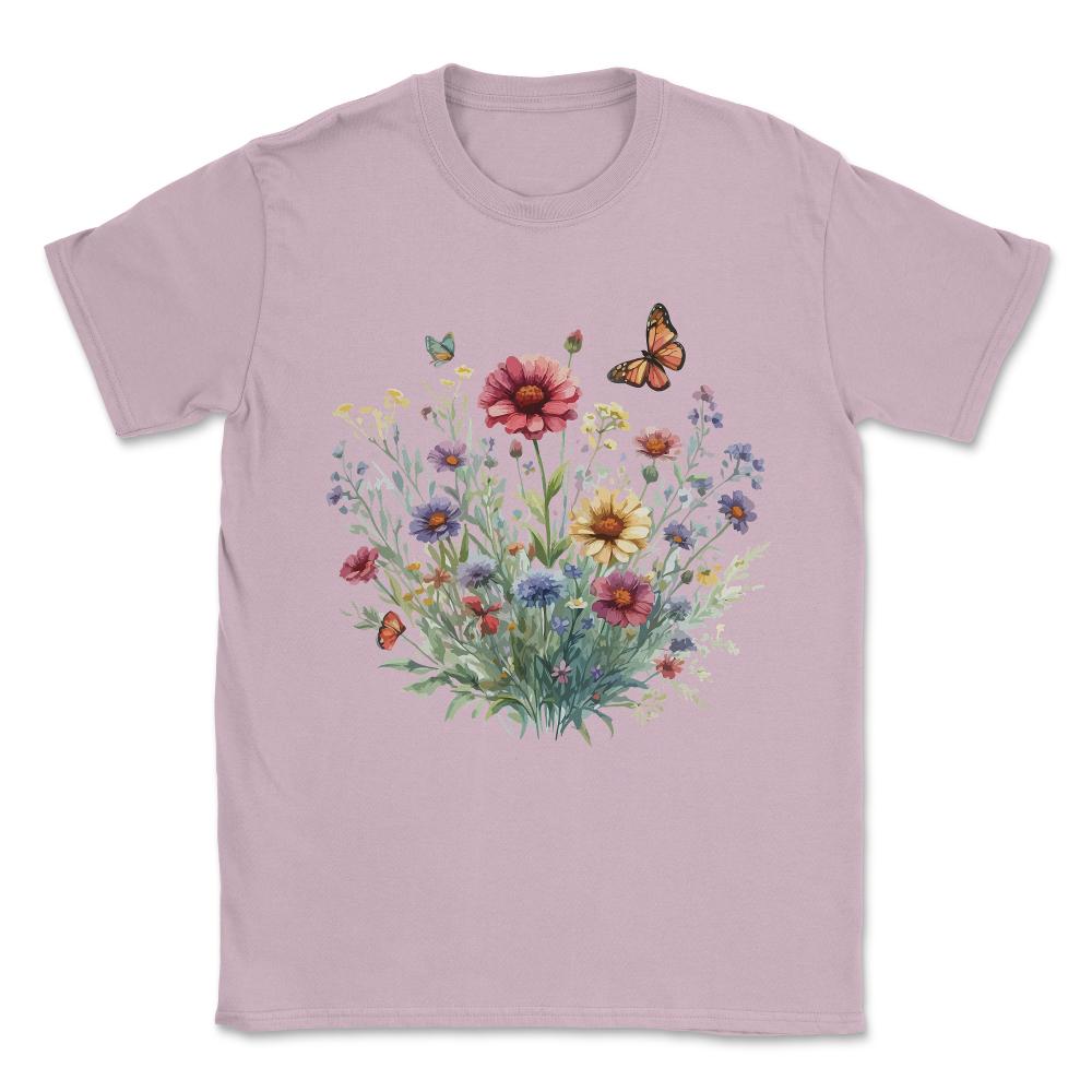 Boho Flower Garden Vintage Floral Wildflowers Unisex T-Shirt - Light Pink
