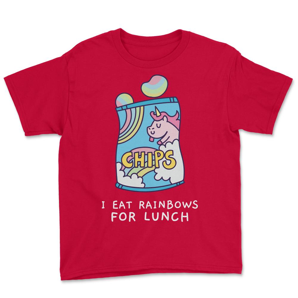 I Eat Rainbows for Lunch Unicorn Chips - Youth Tee - Red