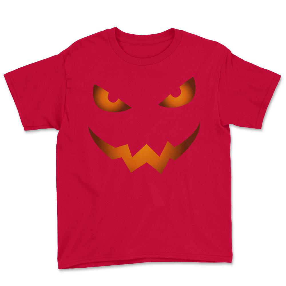 Scary Jack O Lantern Pumpkin Face Halloween Costume - Youth Tee - Red