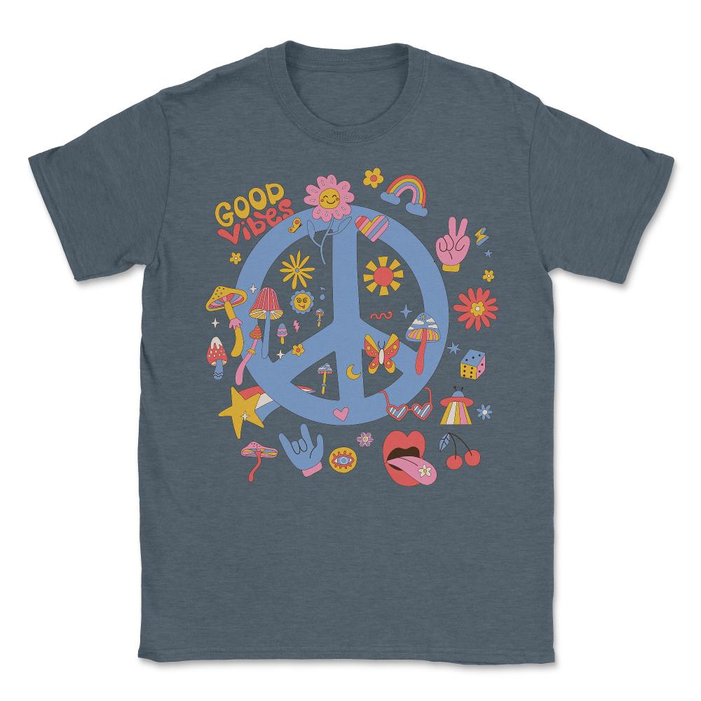 Retro Boho Peace Sign - Unisex T-Shirt - Dark Grey Heather