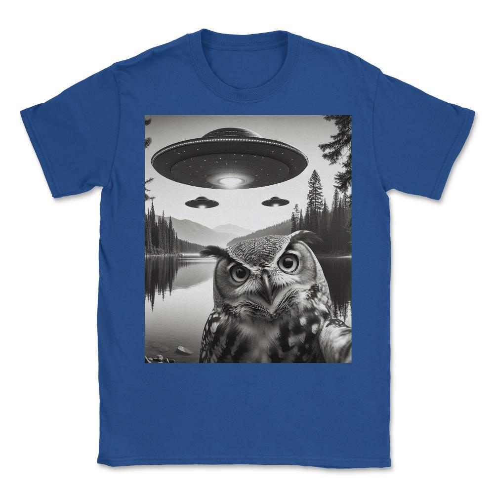 Funny Graphic Owl Selfie With UFOs Weird - Unisex T-Shirt - Royal Blue