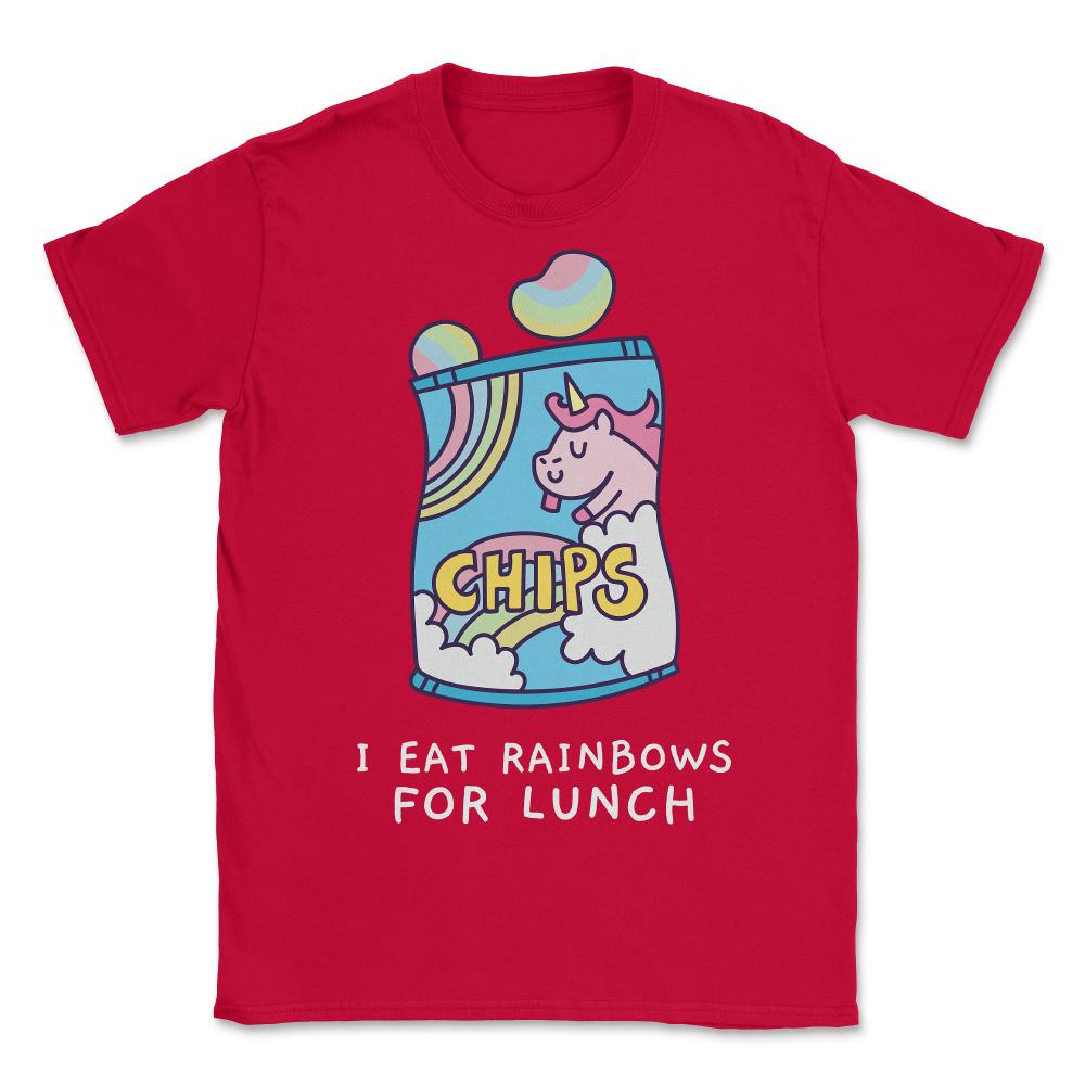 I Eat Rainbows for Lunch Unicorn Chips - Unisex T-Shirt - Red