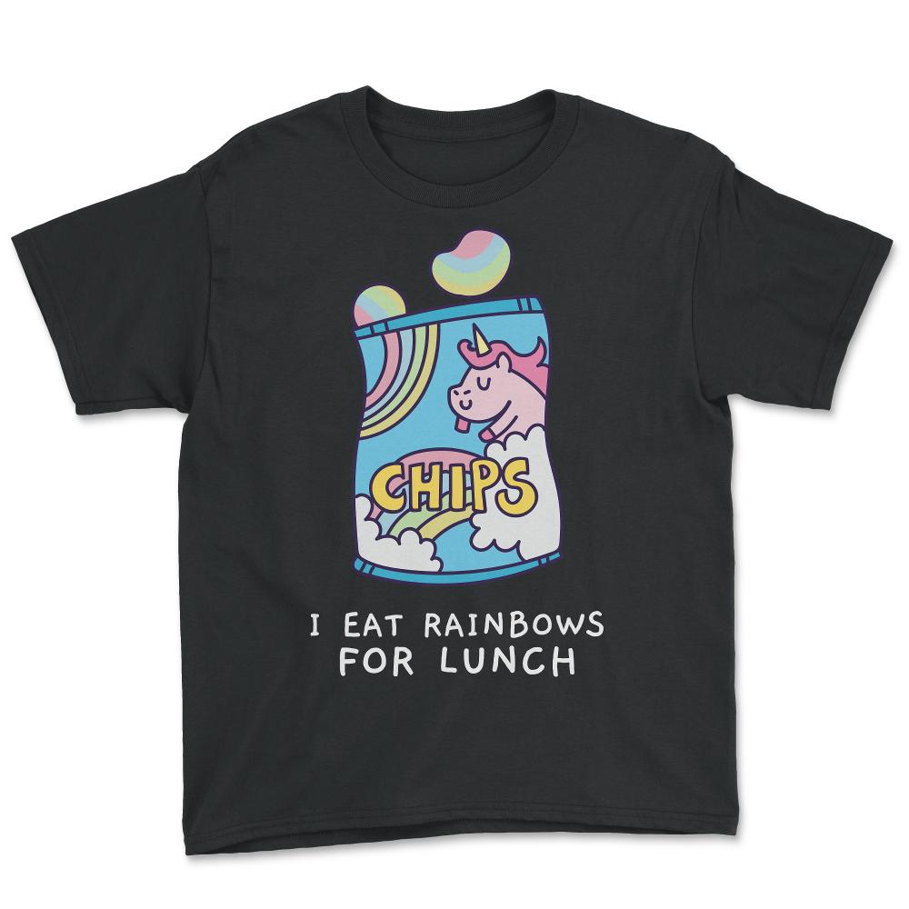 I Eat Rainbows for Lunch Unicorn Chips - Youth Tee - Black