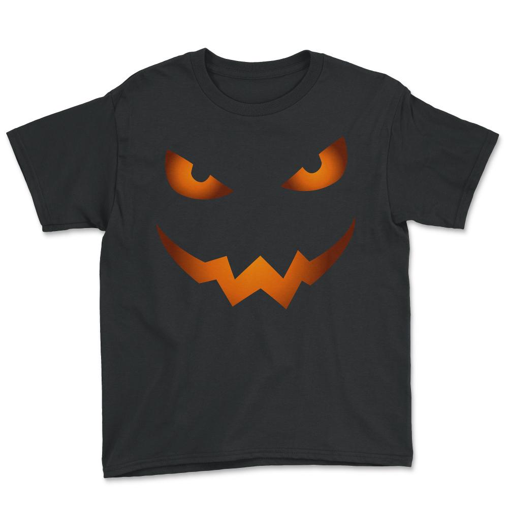 Scary Jack O Lantern Pumpkin Face Halloween Costume - Youth Tee - Black