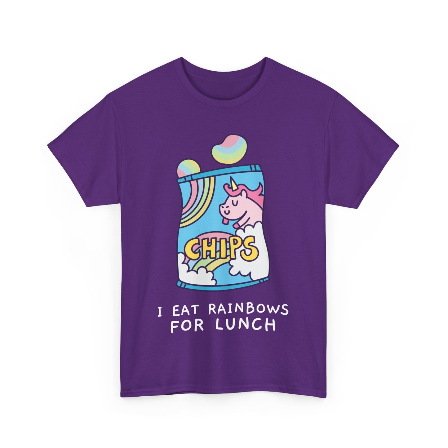 I Eat Rainbows for Lunch Unicorn Chips Unisex Graphic T-Shirt, Sizes S-5XL