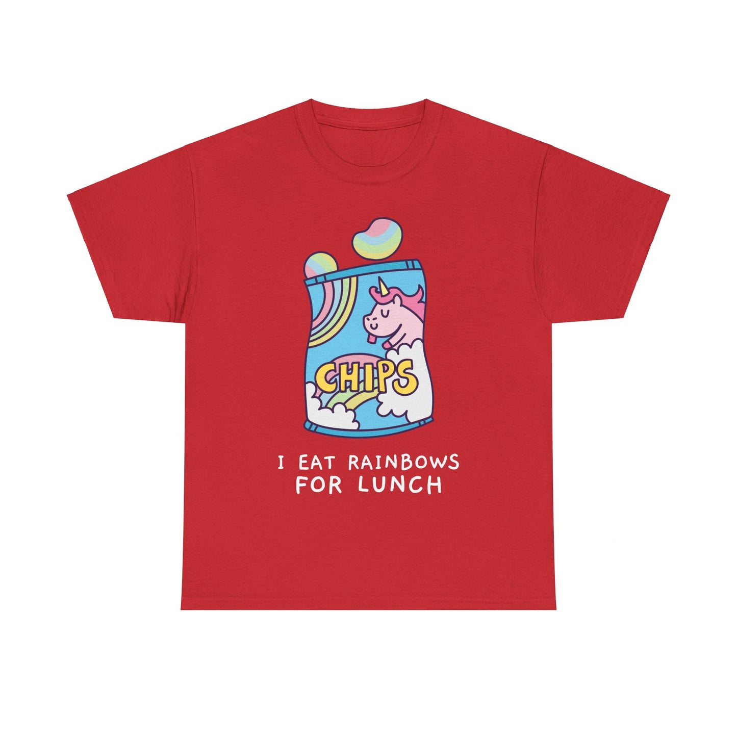 I Eat Rainbows for Lunch Unicorn Chips Unisex Graphic T-Shirt, Sizes S-5XL