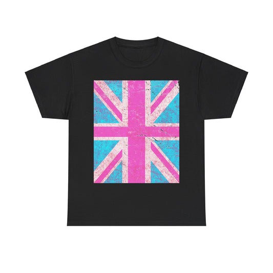 Pink Retro Union Jack Flag Unisex Graphic T-Shirt, Sizes S-5XL