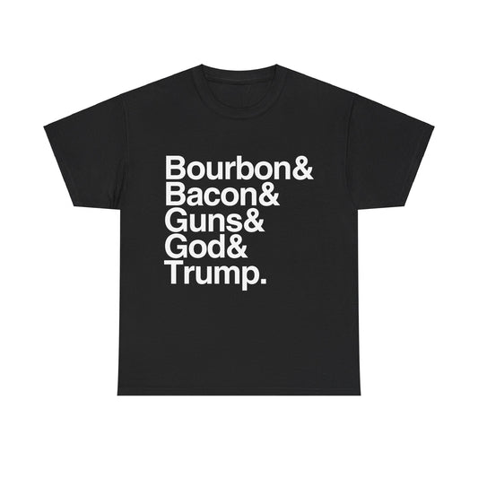 Bourbon Bacon God Guns And Trump Unisex Graphic T-Shirt, Sizes S-5XL