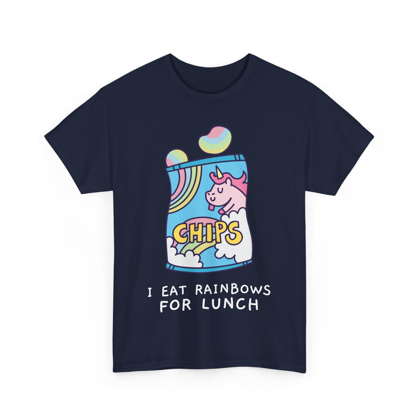 I Eat Rainbows for Lunch Unicorn Chips Unisex Graphic T-Shirt, Sizes S-5XL