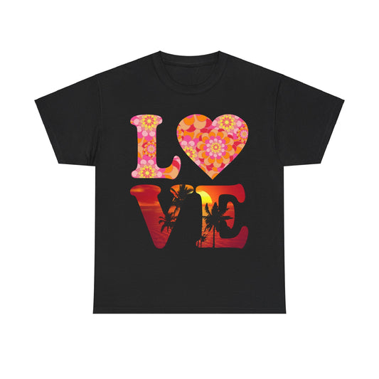 Love Floral Pattern Sunset Graphic Unisex Graphic T-Shirt, Sizes S-5XL