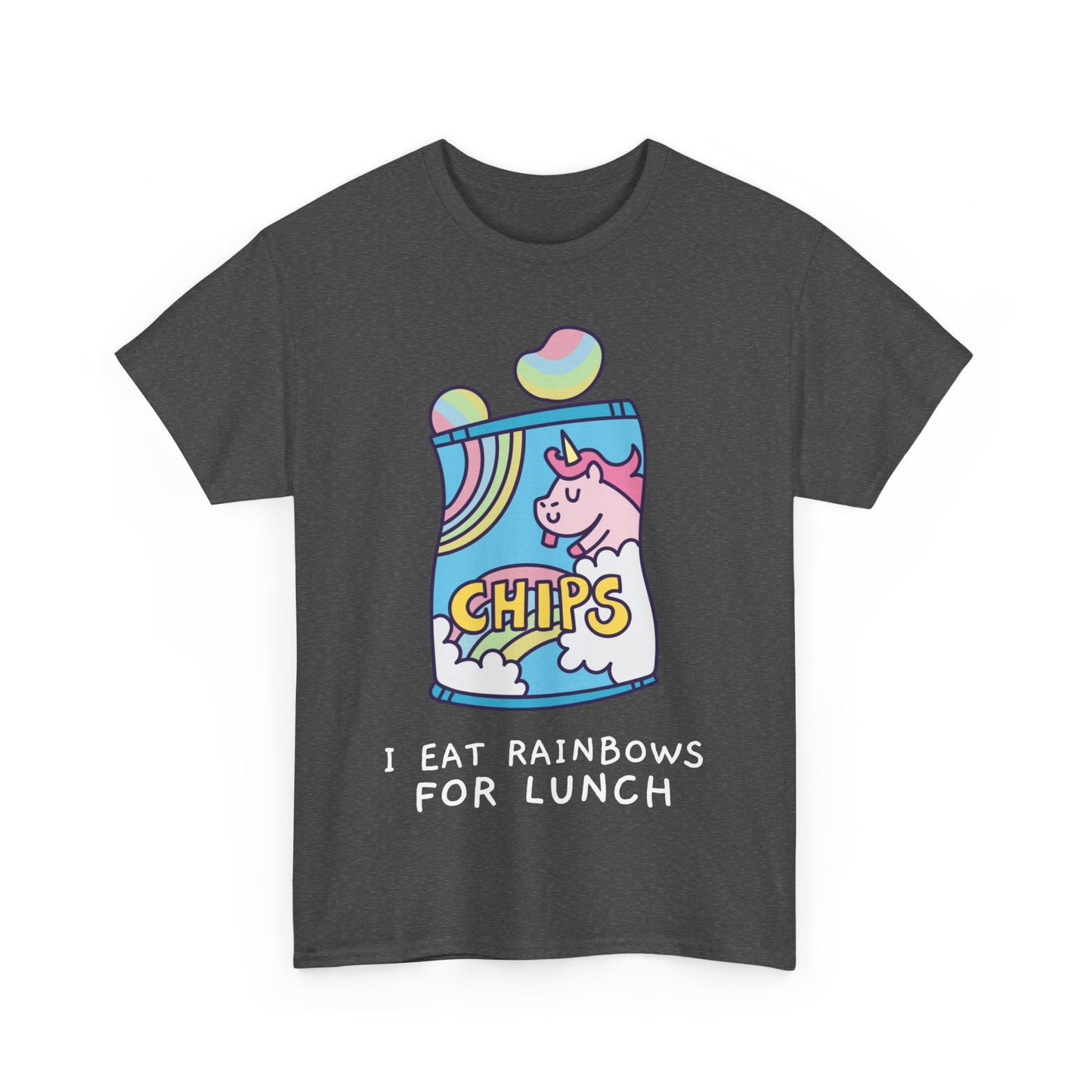 I Eat Rainbows for Lunch Unicorn Chips Unisex Graphic T-Shirt, Sizes S-5XL