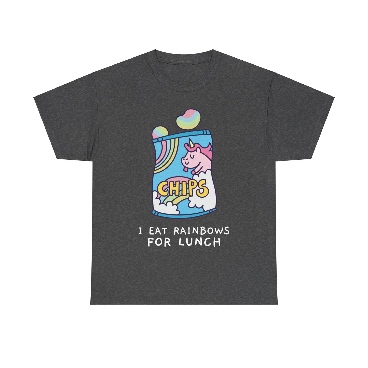 I Eat Rainbows for Lunch Unicorn Chips Unisex Graphic T-Shirt, Sizes S-5XL