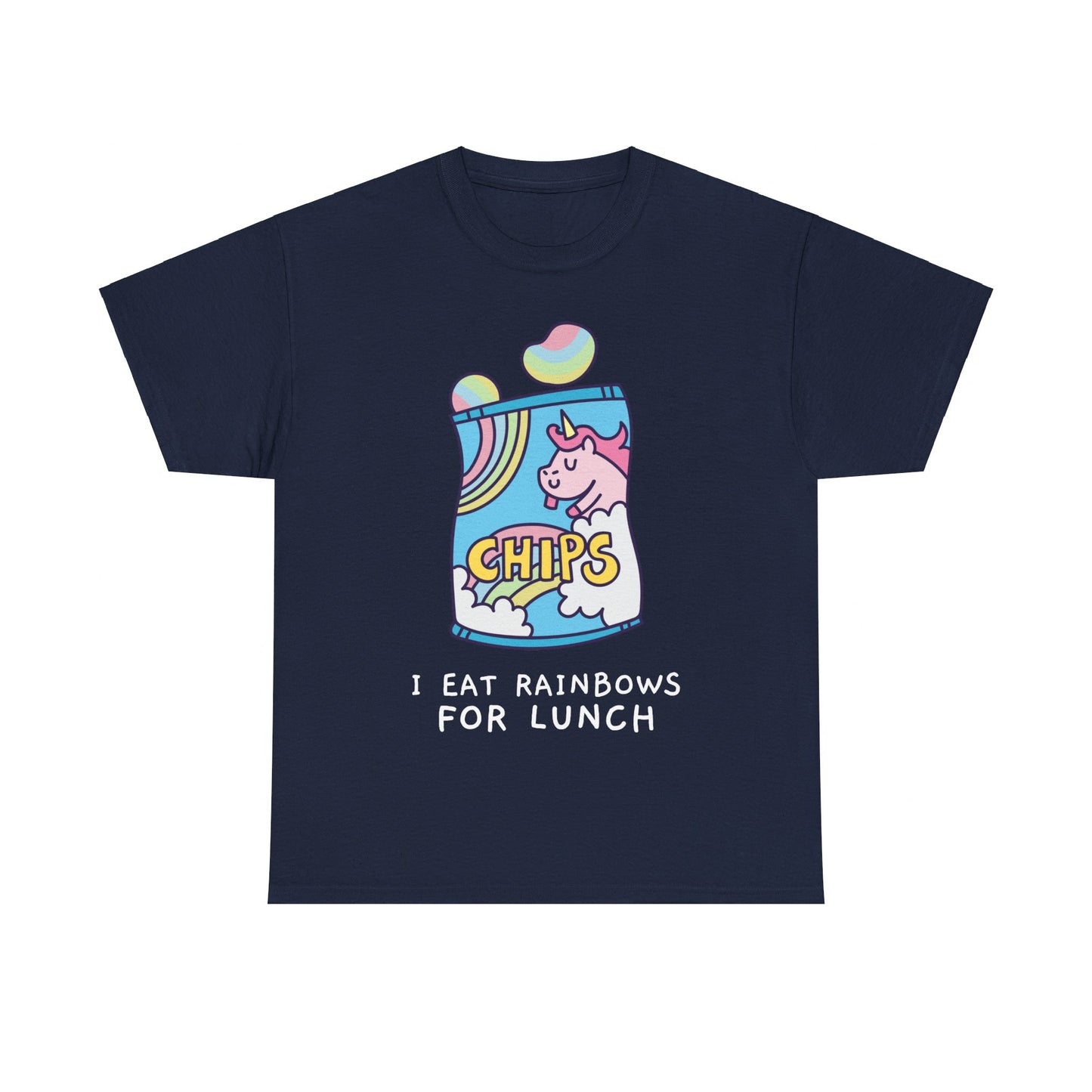 I Eat Rainbows for Lunch Unicorn Chips Unisex Graphic T-Shirt, Sizes S-5XL