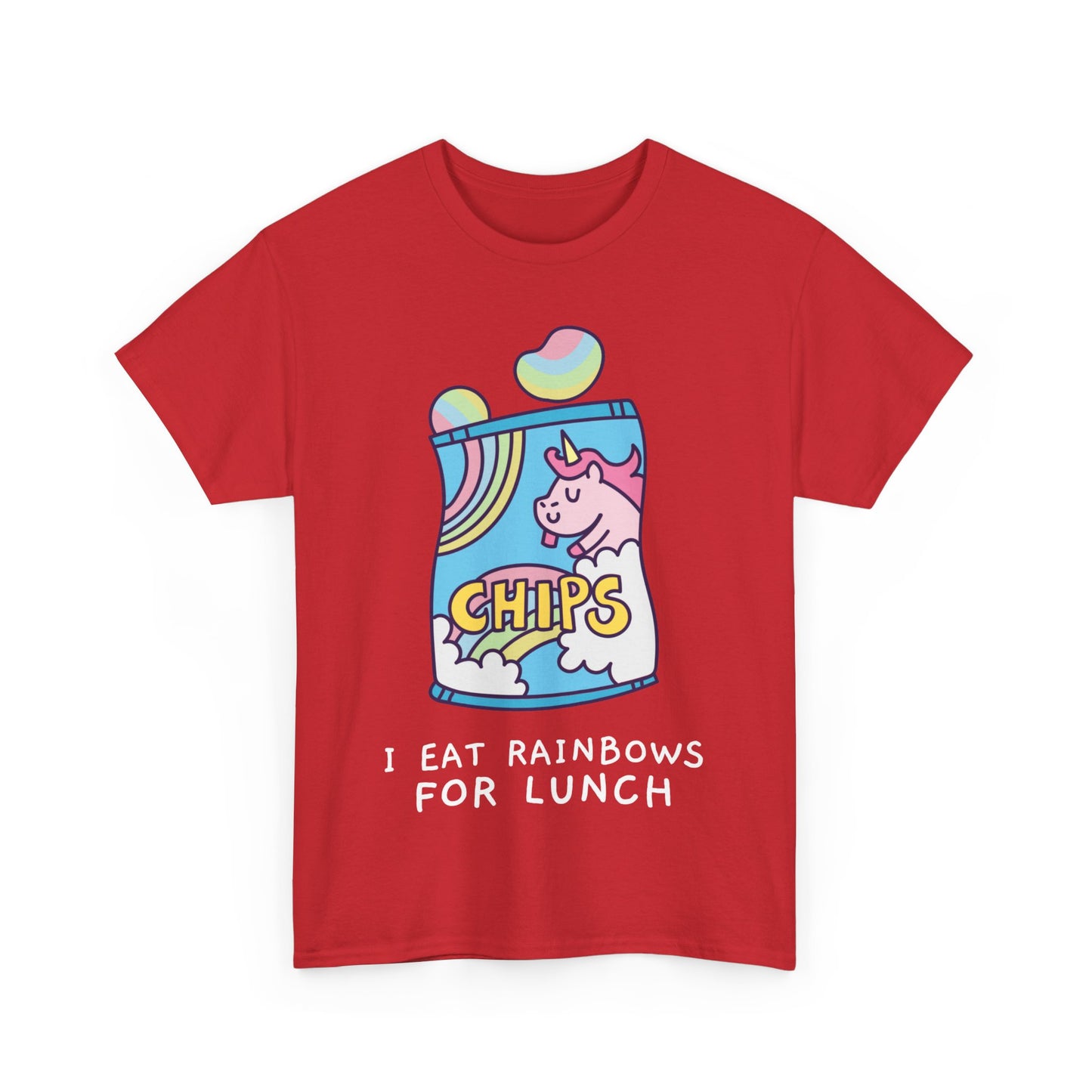 I Eat Rainbows for Lunch Unicorn Chips Unisex Graphic T-Shirt, Sizes S-5XL