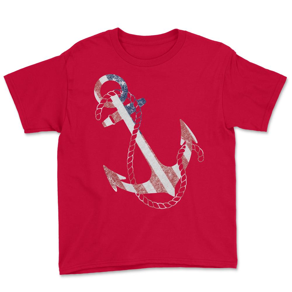 Retro USA Flag Anchor - Youth Tee - Red
