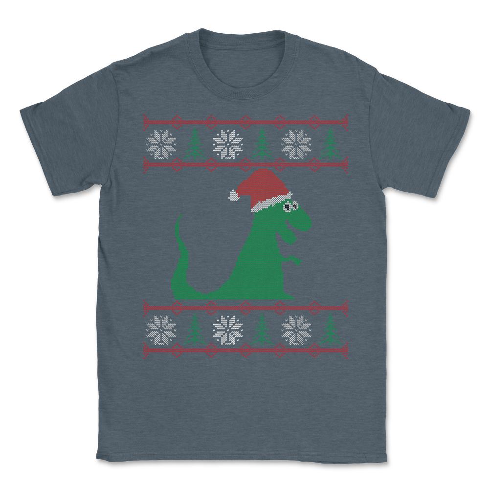 T-Rex Santa Ugly Christmas Sweater - Unisex T-Shirt - Dark Grey Heather