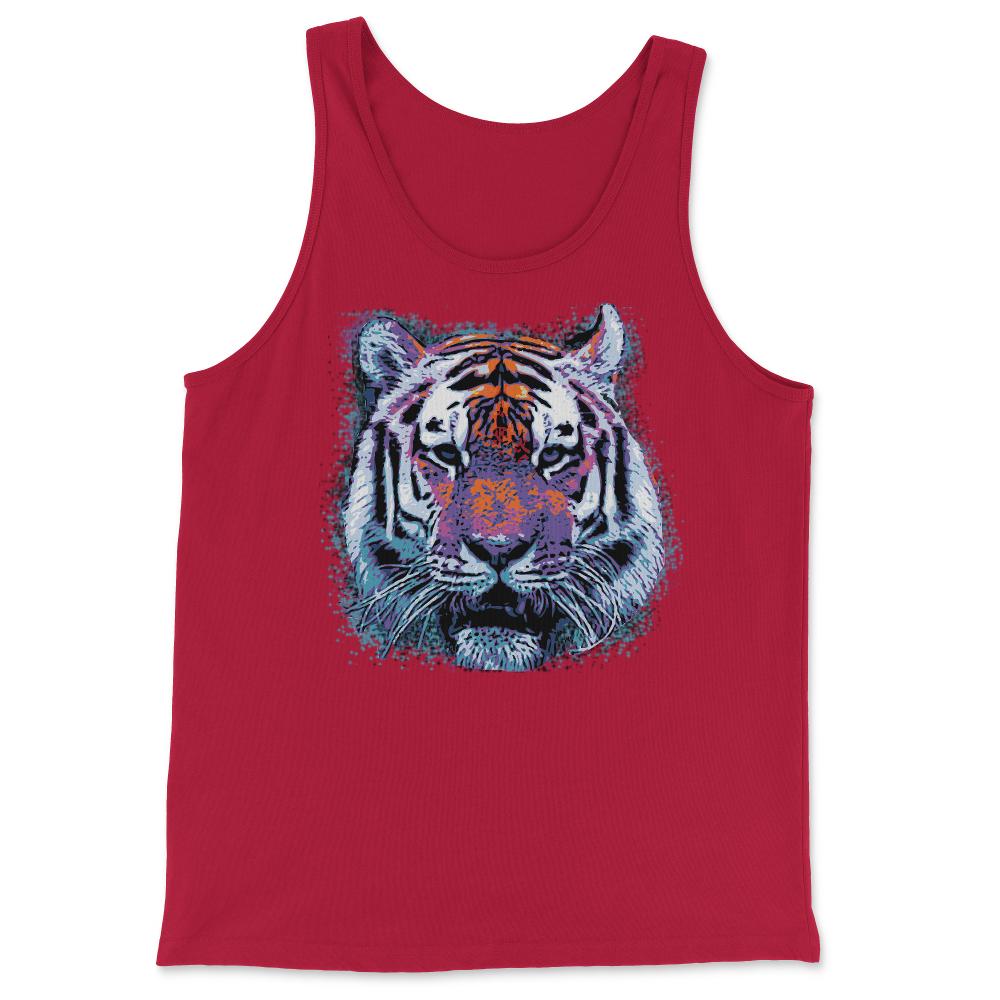 Retro 80's Tiger Face Splatter Paint - Tank Top - Red