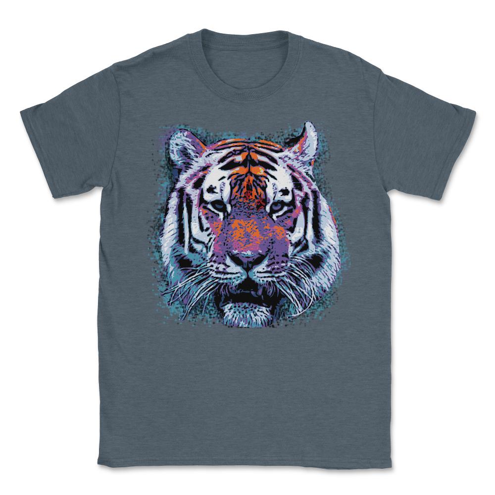 Retro 80's Tiger Face Splatter Paint - Unisex T-Shirt - Dark Grey Heather