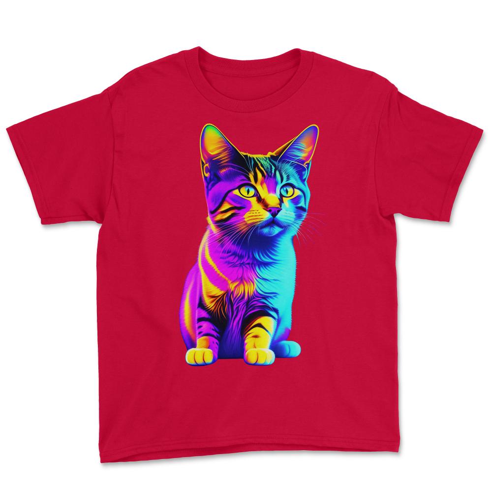 Colorful Rainbow Kitten - Youth Tee - Red