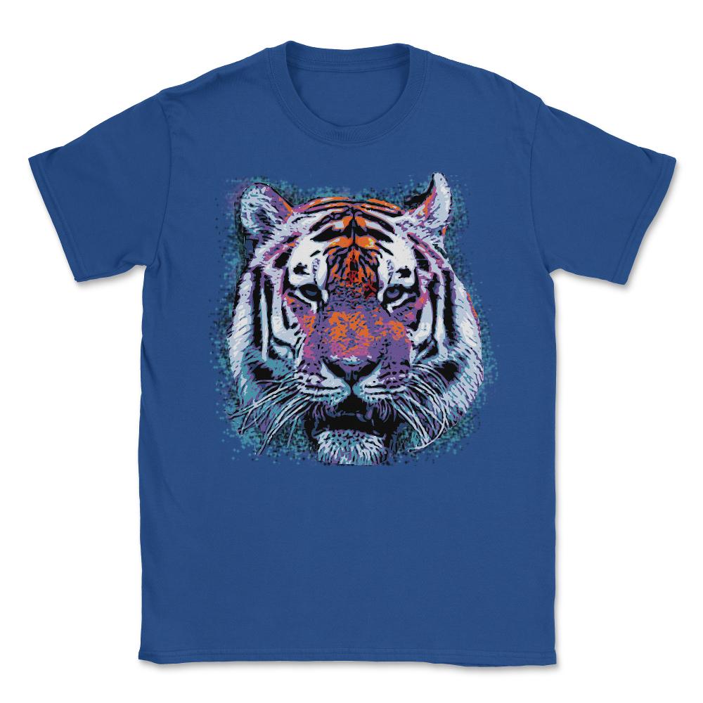 Retro 80's Tiger Face Splatter Paint - Unisex T-Shirt - Royal Blue