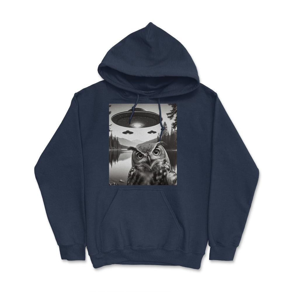 Funny Graphic Owl Selfie With UFOs Weird - Hoodie - Navy