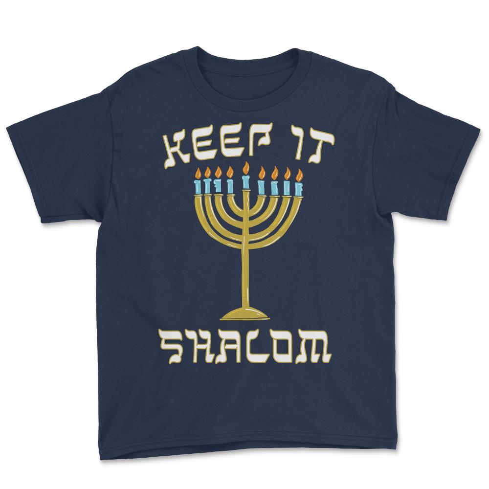 Keep is Shalom Hanukkah Menorah - Youth Tee - Navy