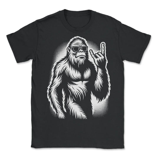 Bigfoot Sasquatch Rock and Roll Metal Horns - Unisex T-Shirt - Black