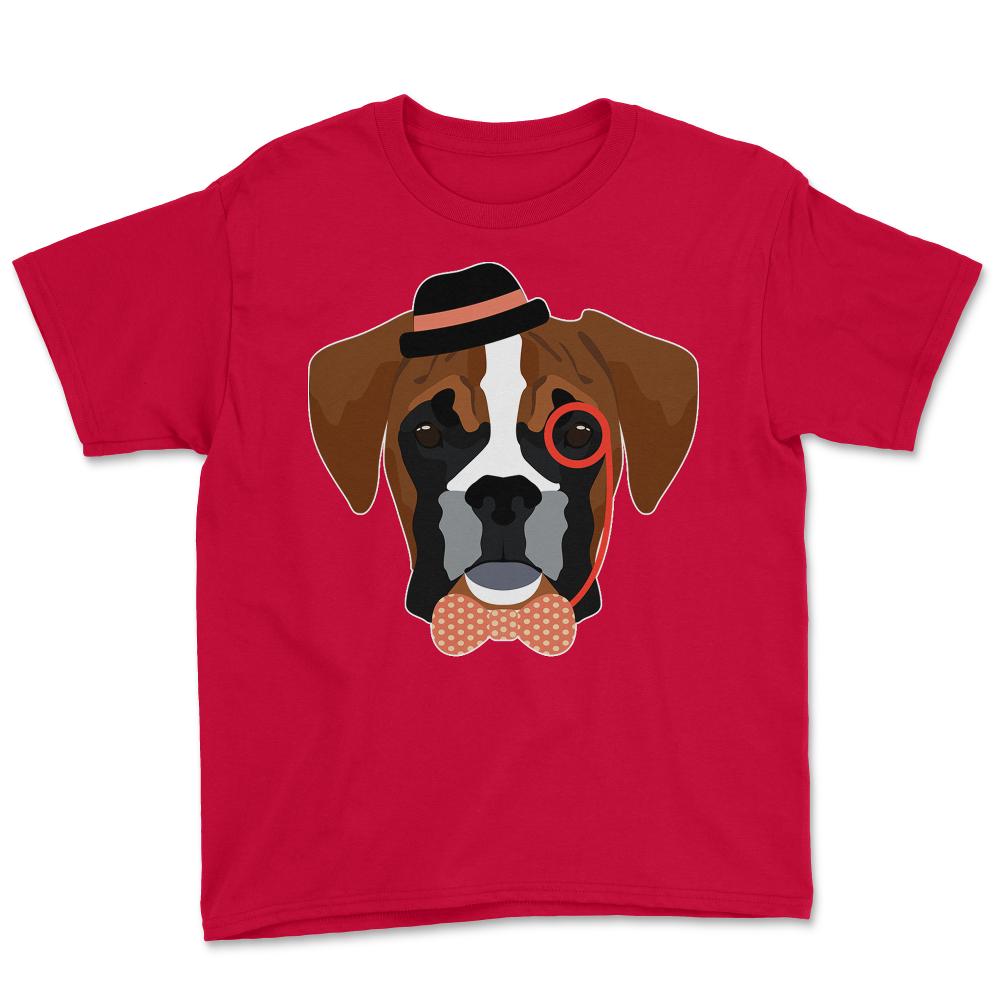 Hipster Boxer Dog - Youth Tee - Red