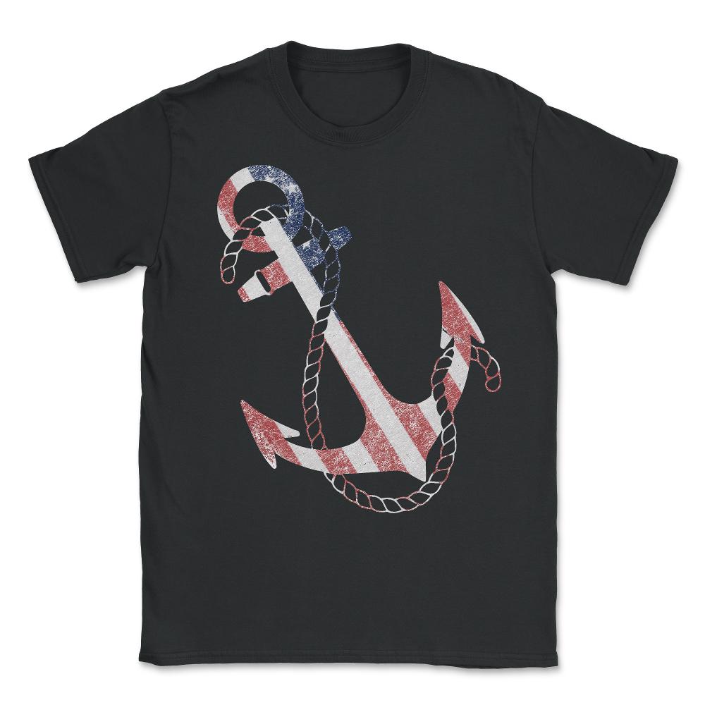 Retro USA Flag Anchor - Unisex T-Shirt - Black