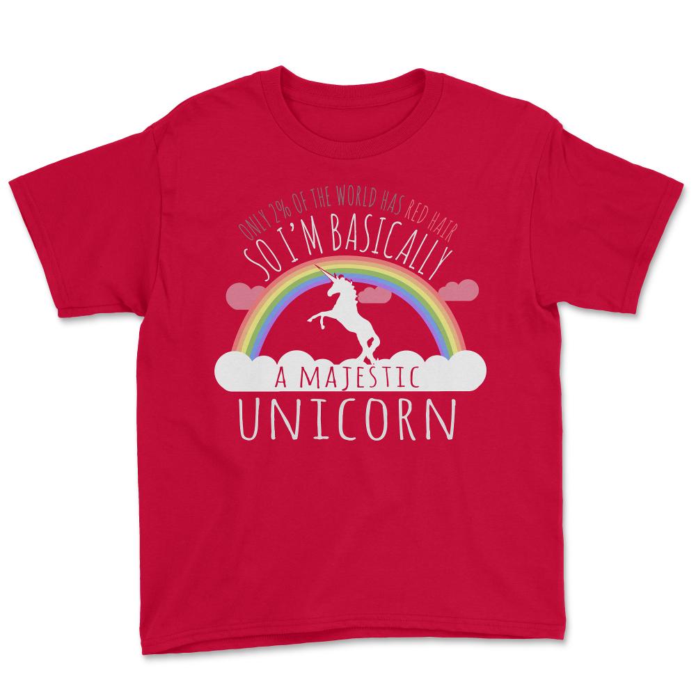 Red Hair Majestic Unicorn Funny Redhead - Youth Tee - Red