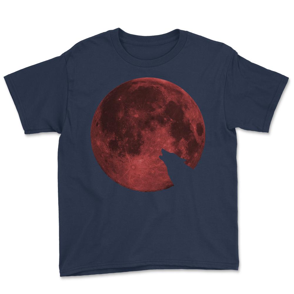 Wolf Howling Blood Moon - Youth Tee - Navy