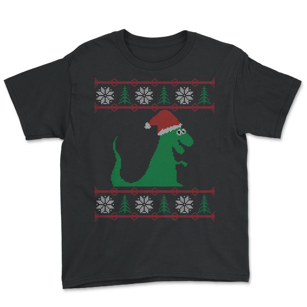T-Rex Santa Ugly Christmas Sweater - Youth Tee - Black