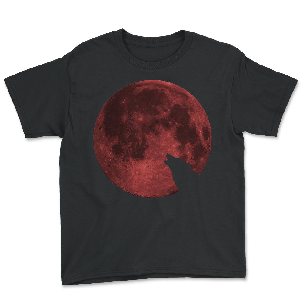 Wolf Howling Blood Moon - Youth Tee - Black