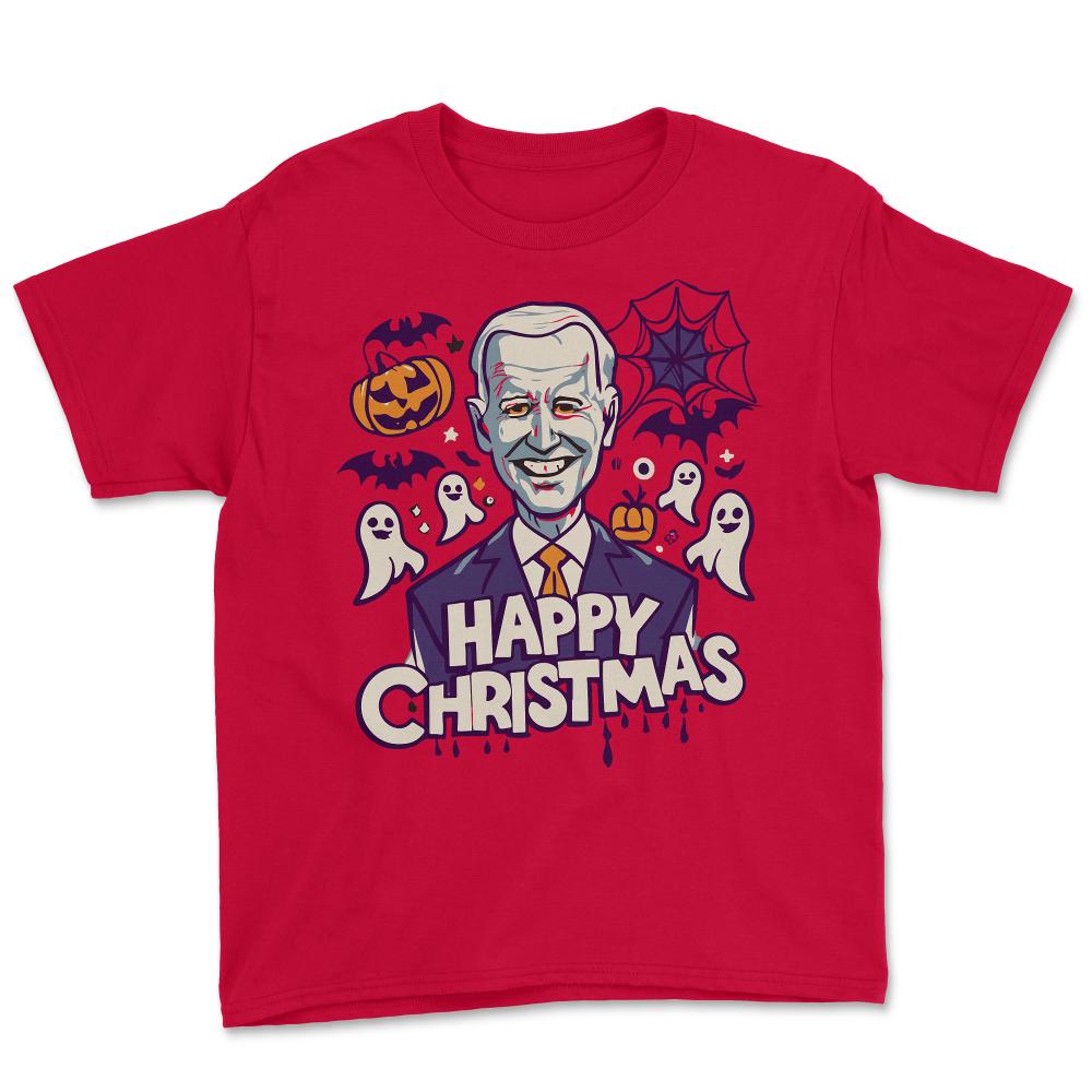 Happy Christmas Joe Biden Funny Halloween - Youth Tee - Red