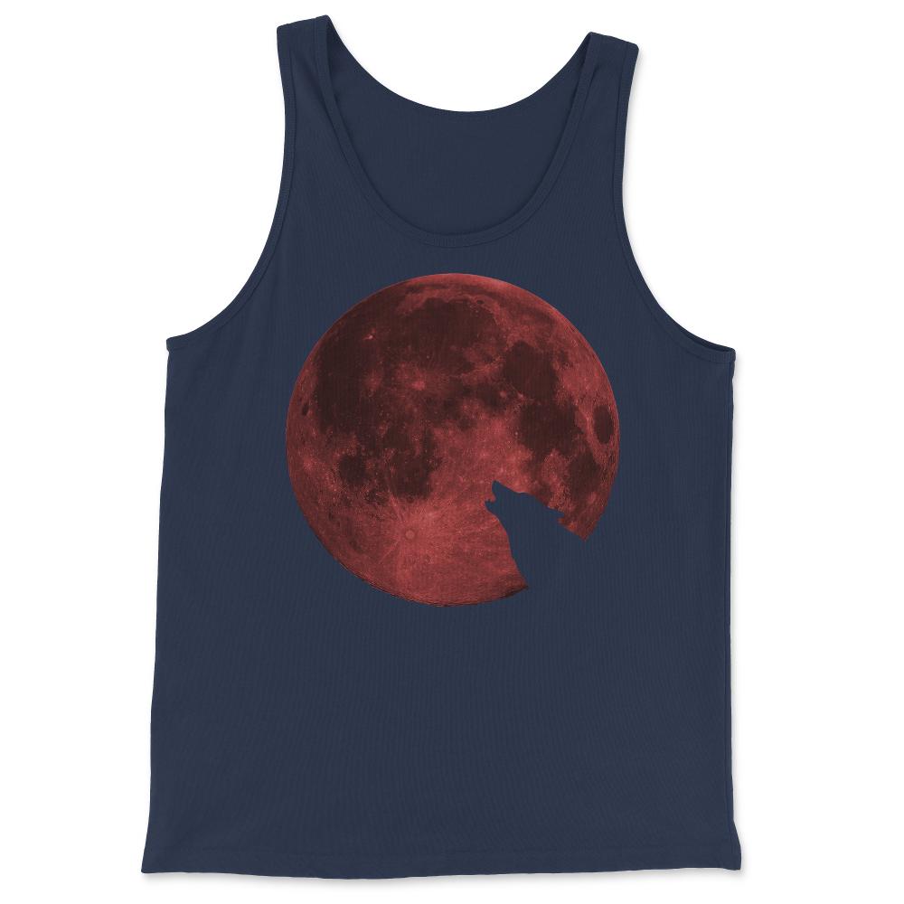 Wolf Howling Blood Moon - Tank Top - Navy