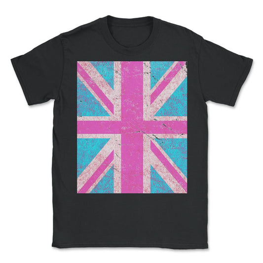 Pink Retro Union Jack Flag - Unisex T-Shirt - Black