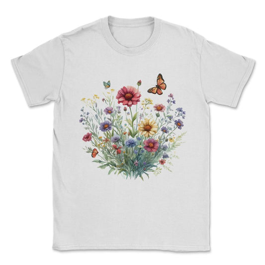 Boho Flower Garden Vintage Floral Wildflowers Unisex T-Shirt - White